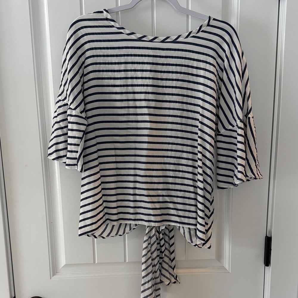 Express Striped Navy and White Blouse